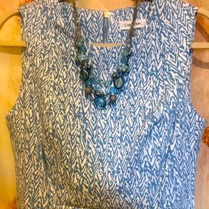 Calvin Klein Blue and White Patterned Dress